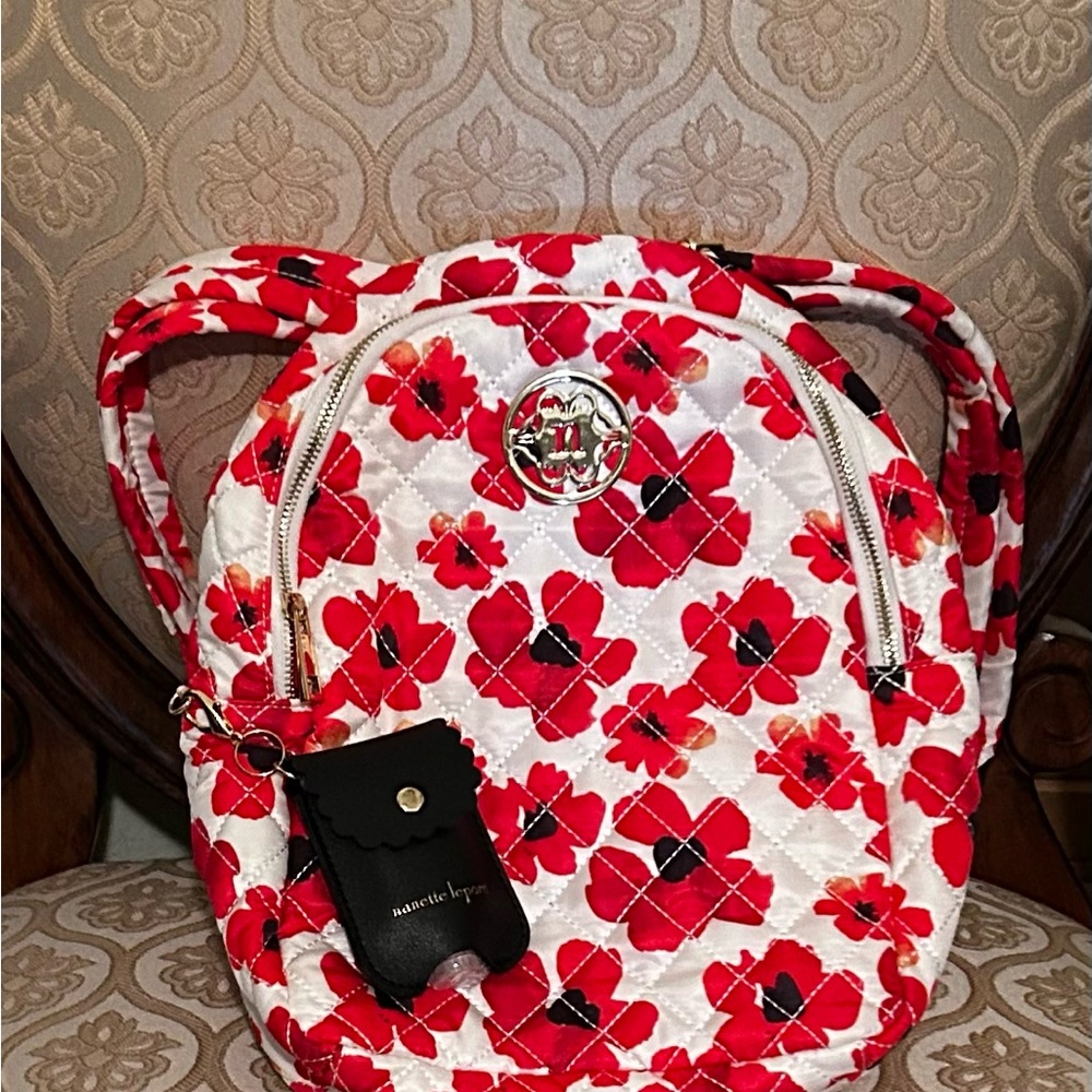Nanette Lepore Red and White Floral Backpack